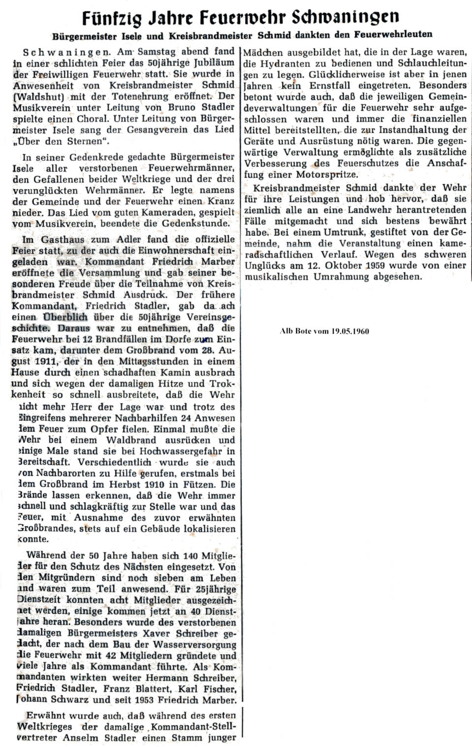 1960 Fünfzig Jahre FFW Freiwillige Feuerwehr Schwaningen