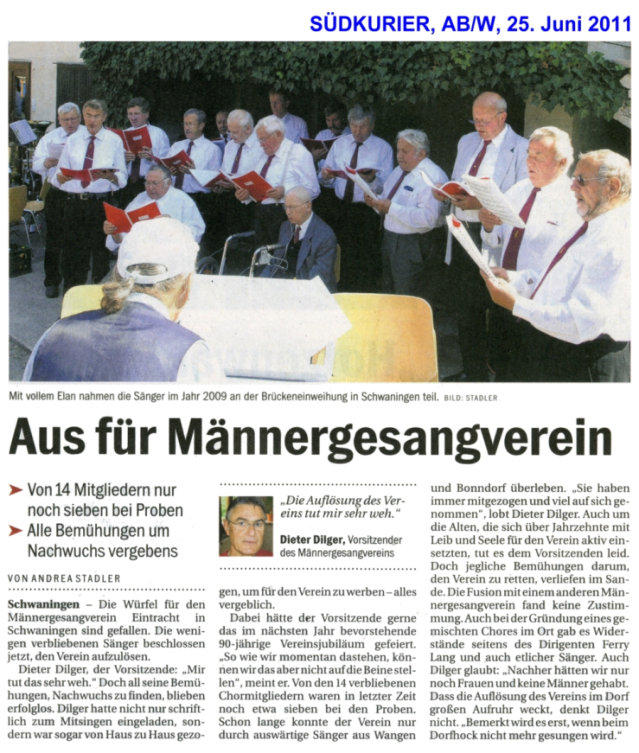 MGV Schwaningen Vereinstätigkeit ruht