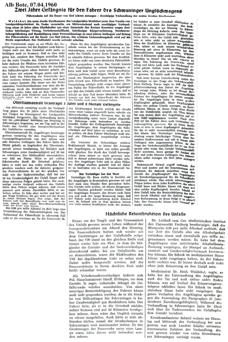 Zwei (2) Jahre Gefängnis für den fahrer des Unglückwagens