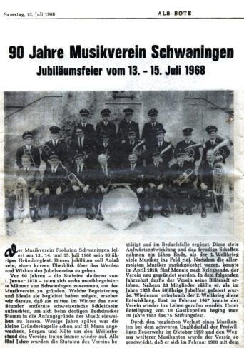 90 Jahre MV Schwaningen Juli 1968