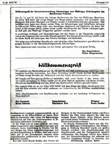 90 Jahre MV Schwaningen Juli 1968