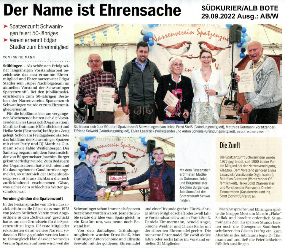 50 Jahre Narrenverein Spatzenzunft Schwaningen